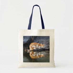 Cat Reflection in Pond Water Funny Photo - Tote Bag