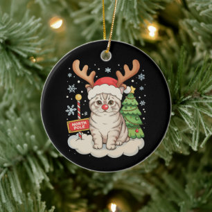 Cat Reindeer Antlers Christmas Tree Xmas Holiday Ceramic Ornament