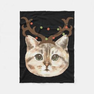 Cat Reindeer Christmas Lights Christmas In July Fleece Blanket