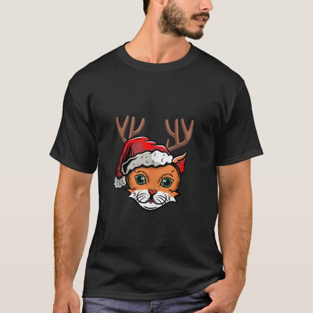 Cat Reindeer Santa Christmas Family X Mas Ugly Des T-Shirt (Front)