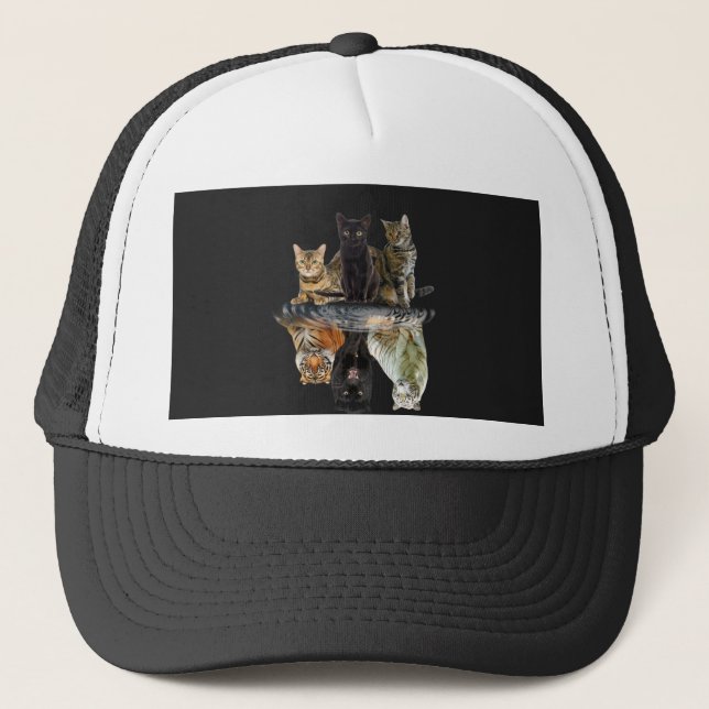Cat Relection Jaguar Lion Tiger Cat Lovers Trucker Hat (Front)