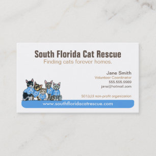 Cat Rescue Non Profit Blue Tagline Business Card