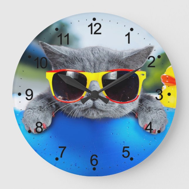 Cat rest in the pool on the air mattress large clock (Front)