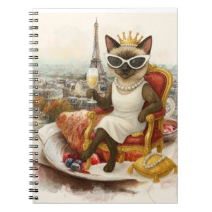 Cat retirement drinking wine in Paris France Notebook