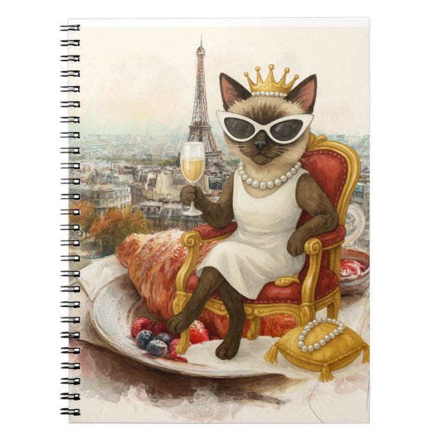 Cat retirement drinking wine in Paris France Notebook (Front)