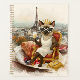 Cat retirement drinking wine in Paris France Planner