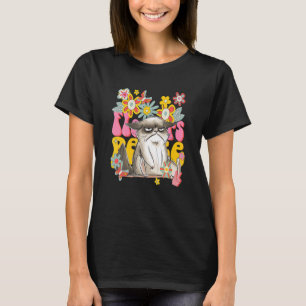 Cat Retro 60S 70S Vibe Flowers Peace Sign Vintage T-Shirt