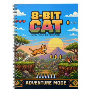 Cat, Retro 8-Bit Pixel Art Notebook
