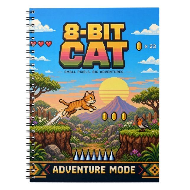 Cat, Retro 8-Bit Pixel Art Notebook (Front)