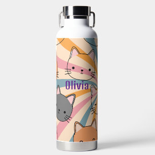 Cat Retro Colourful Minimalist Modern Personalised Water Bottle