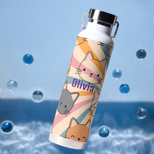 Cat Retro Colourful Minimalist Modern Personalised Water Bottle