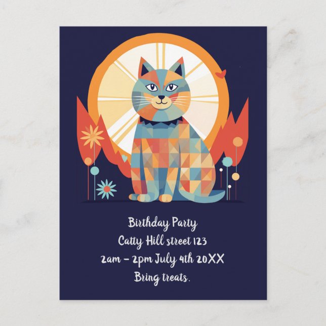 Cat Retro  Party Invitation Postcard (Front)