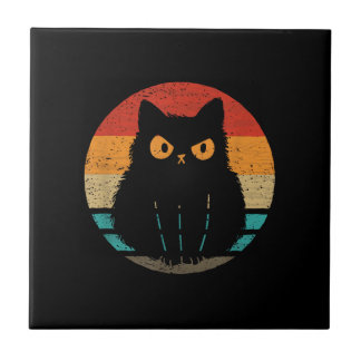 Cat Retro Style Vintage T-Shirt for Men Women Kids Ceramic Tile