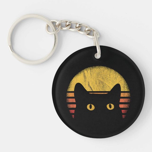 Cat Retro Vintage Key Ring (Front)