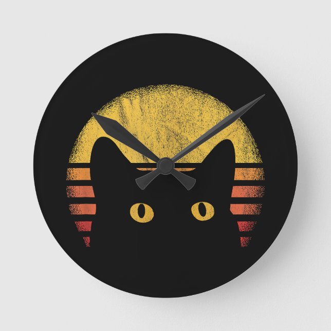 Cat Retro Vintage Round Clock (Front)