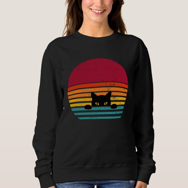Cat retro vintage sunset peeking sweatshirt (Front)