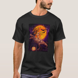Cat Ridding Witch Trex Dinosaur Moon Pumpkin  Hall T-Shirt