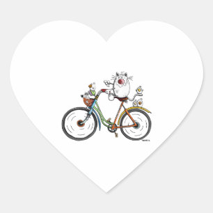 Cat rides a colorful bike - Cats - Gift - Funny Heart Sticker