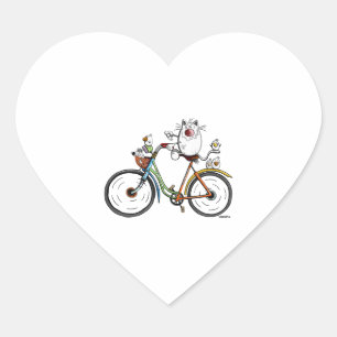 Cat rides a colourful bike - Cats - Gift - Funny Heart Sticker