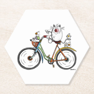 Cat rides a colourful bike - Cats - Gift - Funny Paper Coaster