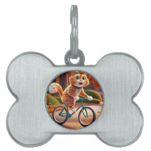 Cat riding a bicycle pet ID tag