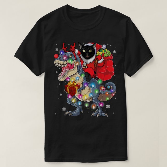 Cat Riding A Dinosaur T Rex Christmas Gifts Classi T-Shirt (Design Front)