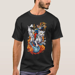 Cat Riding A Dragon Cat Into Battle Graphic T-Shirt