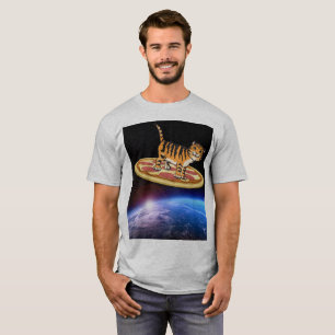 CAT RIDING A PIZZA IN SPACE funny T-shirts