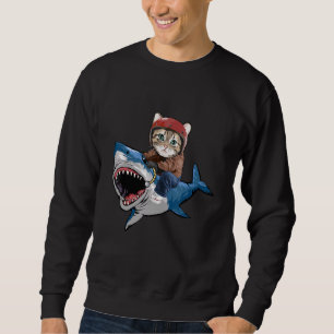 Cat Riding A Shark Cat Funny Cat Shark Sweatshirt