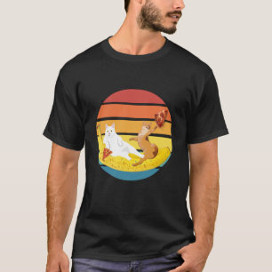 Cat riding banana and holding pizza retro T-Shirt