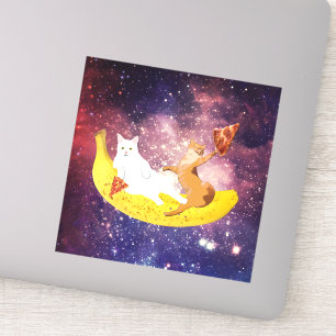 Cat riding banana in galaxy