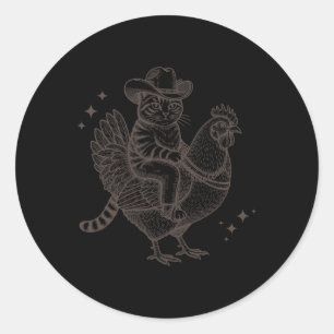 Cat Riding Chicken Funny Cowboy Cat On A Chicken R Classic Round Sticker
