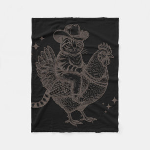 Cat Riding Chicken Funny Cowboy Cat On A Chicken R Fleece Blanket