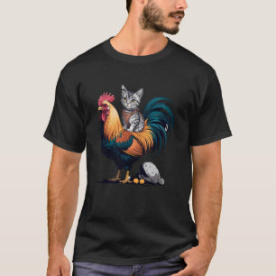 Cat Riding Chicken Funny Grey Tabby Samurai Pet Ar T-Shirt