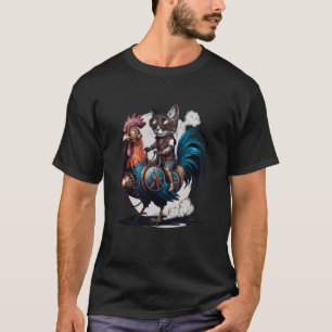 Cat Riding Chicken Funny Grey Tabby Samurai Pet Ar T-Shirt