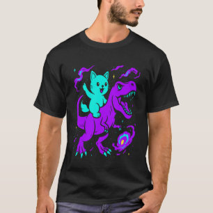 Cat Riding Dinosaur T-Rex Kitten Lover Space Galax T-Shirt