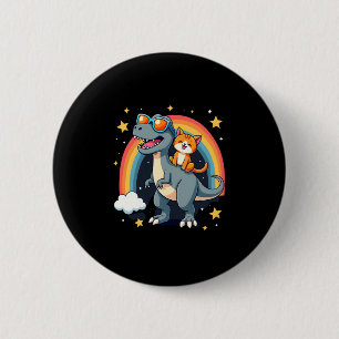 Cat Riding Dinosaur T-Rex Kitten Rainbow Dino Funn 6 Cm Round Badge
