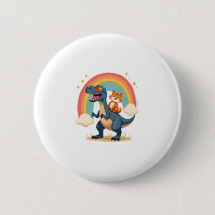 Cat Riding Dinosaur T-Rex Kitten Rainbow Dino Funn 6 Cm Round Badge