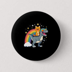 Cat Riding Dinosaur T-Rex Kitten Rainbow Dino Funn 6 Cm Round Badge