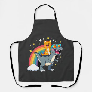 Cat Riding Dinosaur T-Rex Kitten Rainbow Dino Funn Apron
