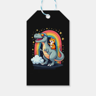 Cat Riding Dinosaur T-Rex Kitten Rainbow Dino Funn Gift Tags