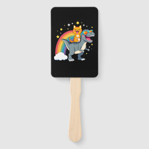 Cat Riding Dinosaur T-Rex Kitten Rainbow Dino Funn Hand Fan