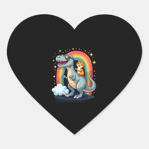 Cat Riding Dinosaur T-Rex Kitten Rainbow Dino Funn Heart Sticker