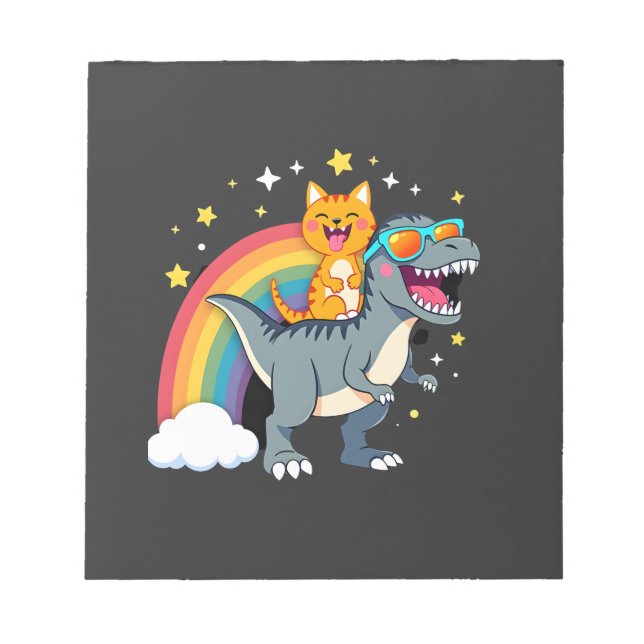 Cat Riding Dinosaur T-Rex Kitten Rainbow Dino Funn Notepad (Front)