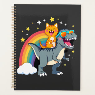 Cat Riding Dinosaur T-Rex Kitten Rainbow Dino Funn Planner