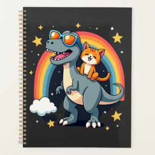Cat Riding Dinosaur T-Rex Kitten Rainbow Dino Funn Planner