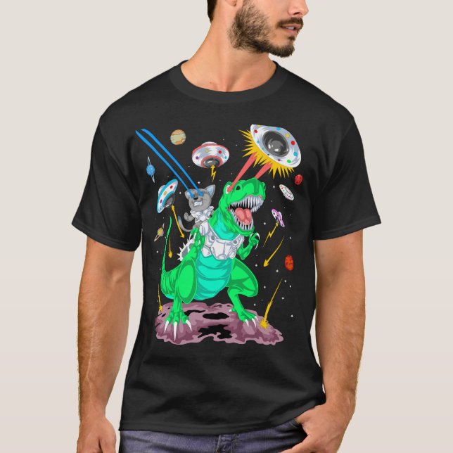 cat riding dinosaur T-Shirt (Front)