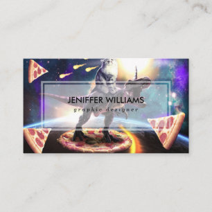 Cat riding dinosaur unicorn in space business card
