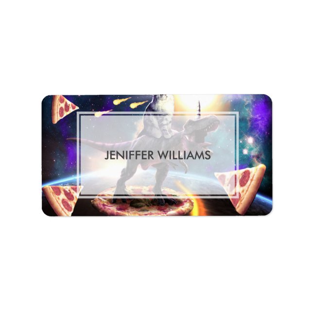 Cat riding dinosaur unicorn in space               label (Front)