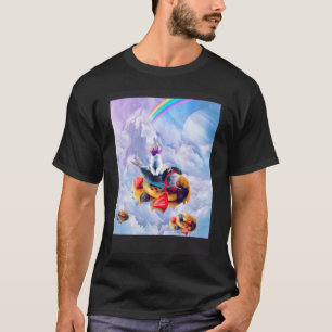 Cat Riding Dolphin On Clouds And Waffles T-Shirt